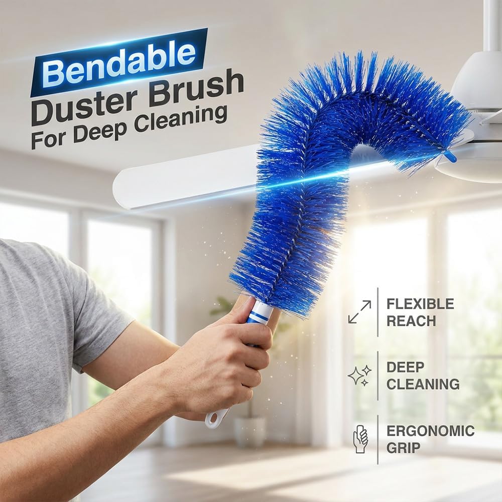 Fan Cleaning Brush, 2026 New Bendable Microfiber Head Dusting Brushes, Reusable Fan Cleaner Brush Dust Remover for Electric Fans, Air Conditioning, Car Vents and Blind，Blue：43cm