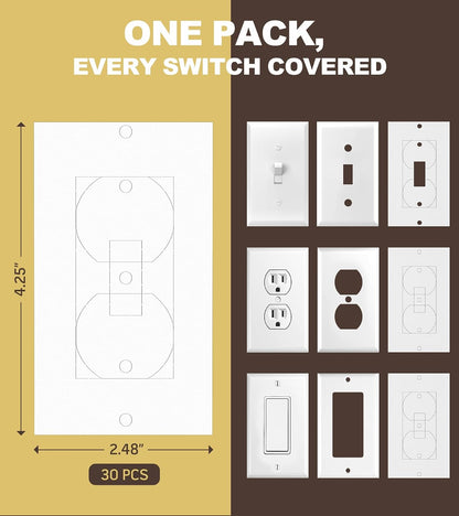 Outlet Insulators Draft Sealers, 30 Pack Electrical Outlet Insulation Pads, EVA Foam Gasket for Wall, Light, Switch Socket Cover Compatible with Duplex Toggle Rocker Wall Plate Openings