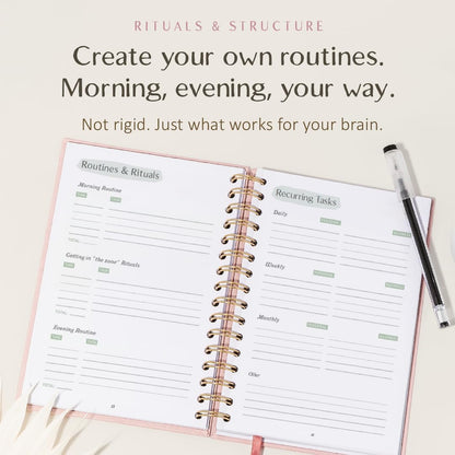 The ADHD Planner for Adults - Undated Daily & Weekly ADHD Journal for Disorganized People, 90 Days - Habit Tracker, Record Emotions & Mood - Academic Goals - Structure & Focus for Adults Brains