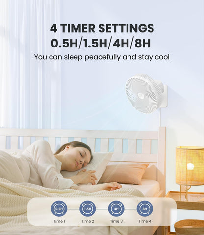 LEMOISTAR 8 Inch Small Wall Mounted RV Fan with Remote Control, 90° Oscillating, 4 Speeds, 4 Timer, Adjustable Tilt, 70 Inch Cord, Quiet, for Corner Bedroom Home Office Garage-Black