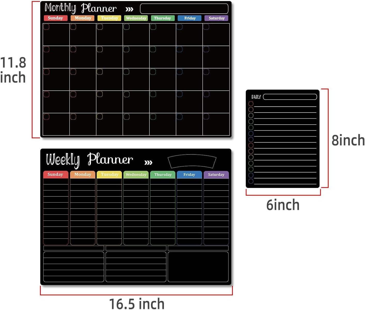 Hivillexun Magnetic Dry Erase Calendar Whiteboard Set (4-Pack) for Home and Kitchen, with Monthly and Weekly Views (16.5” x 11.8”), Magnetic Whiteboard and Daily Planners (12” x 8”) 8 Markers & Eraser