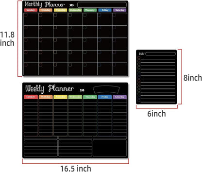 Hivillexun Magnetic Dry Erase Calendar Whiteboard Set (4-Pack) for Home and Kitchen, with Monthly and Weekly Views (16.5” x 11.8”), Magnetic Whiteboard and Daily Planners (12” x 8”) 8 Markers & Eraser