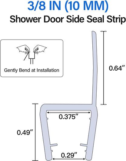 Yecaye 3 Pack 3/8" x 39" Shower Door Bottom Seal Strip, Shower Door Sweep | Shower Door Sweep for 3/8'' (10mm) Doors, Frameless Glass Shower Door Seal Strip Stop Shower Leaks and Create a Water Barrier