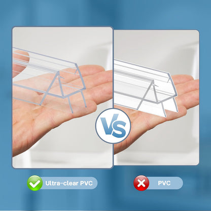 Shower Door Bottom Seal Strip, 2PCS Seal Strip, Ultra Clear PVC, 36" Length, Fits 6mm Thick Glass, Prevents Leaks, Easy Installation, No Adhesive Required (Ultra Clear, 36in for 1/4"(6mm) Door)
