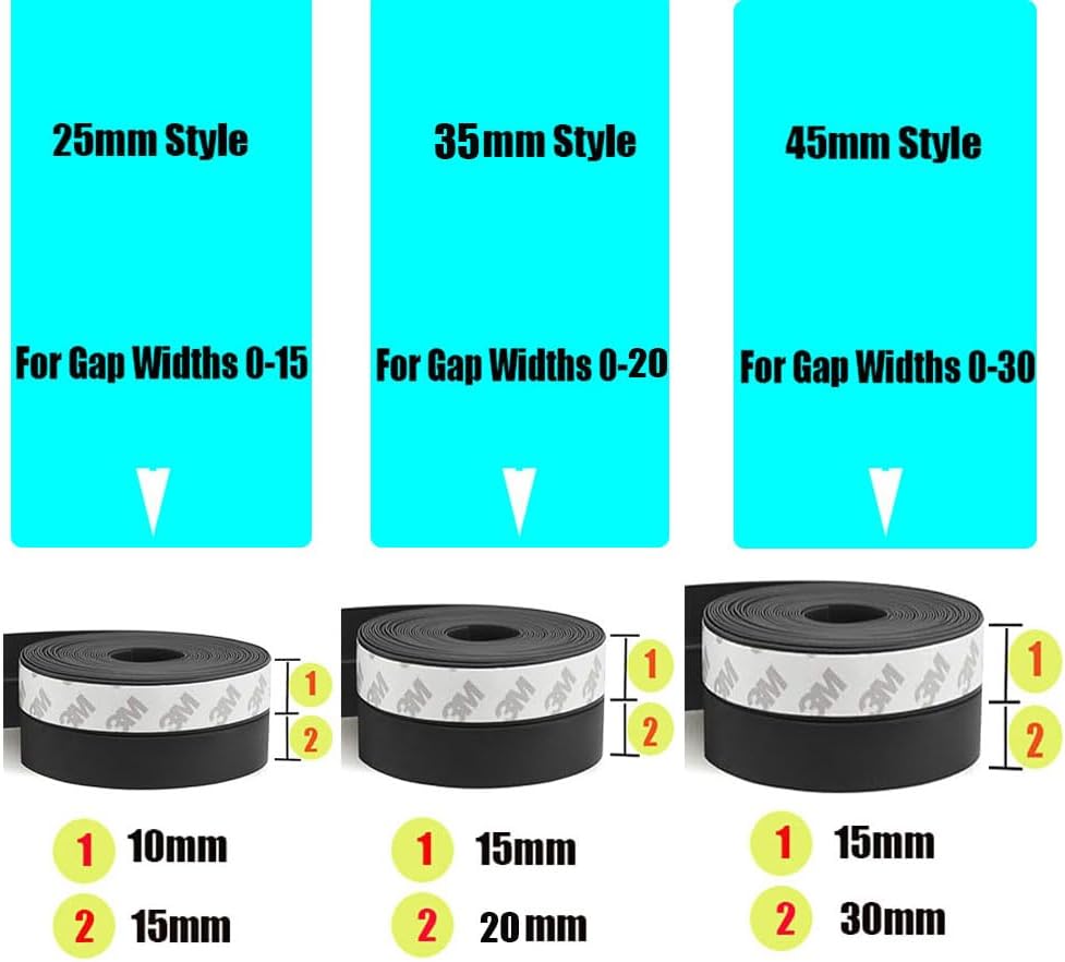 Silicone Seal Strip,Weather Stripping for Door or Window,Weatherproof Soundproof Self Adhesive Door Strip Bottom, Door Draft Stopper Silicone Strip Tape (Black Length 16.5 Feet Width 45mm)