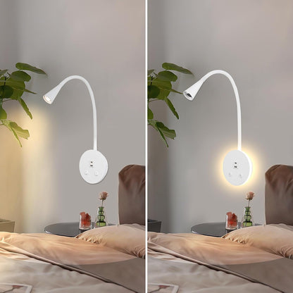 Book Lights for Reading at Night, LED Wall Mounted Reading Light, Flexible Gooseneck Wall Lamps for Bedroom, Plug in Wall Lights with USB Charging, Bedside Wall Sconces Focused Bed Lamp (Black)