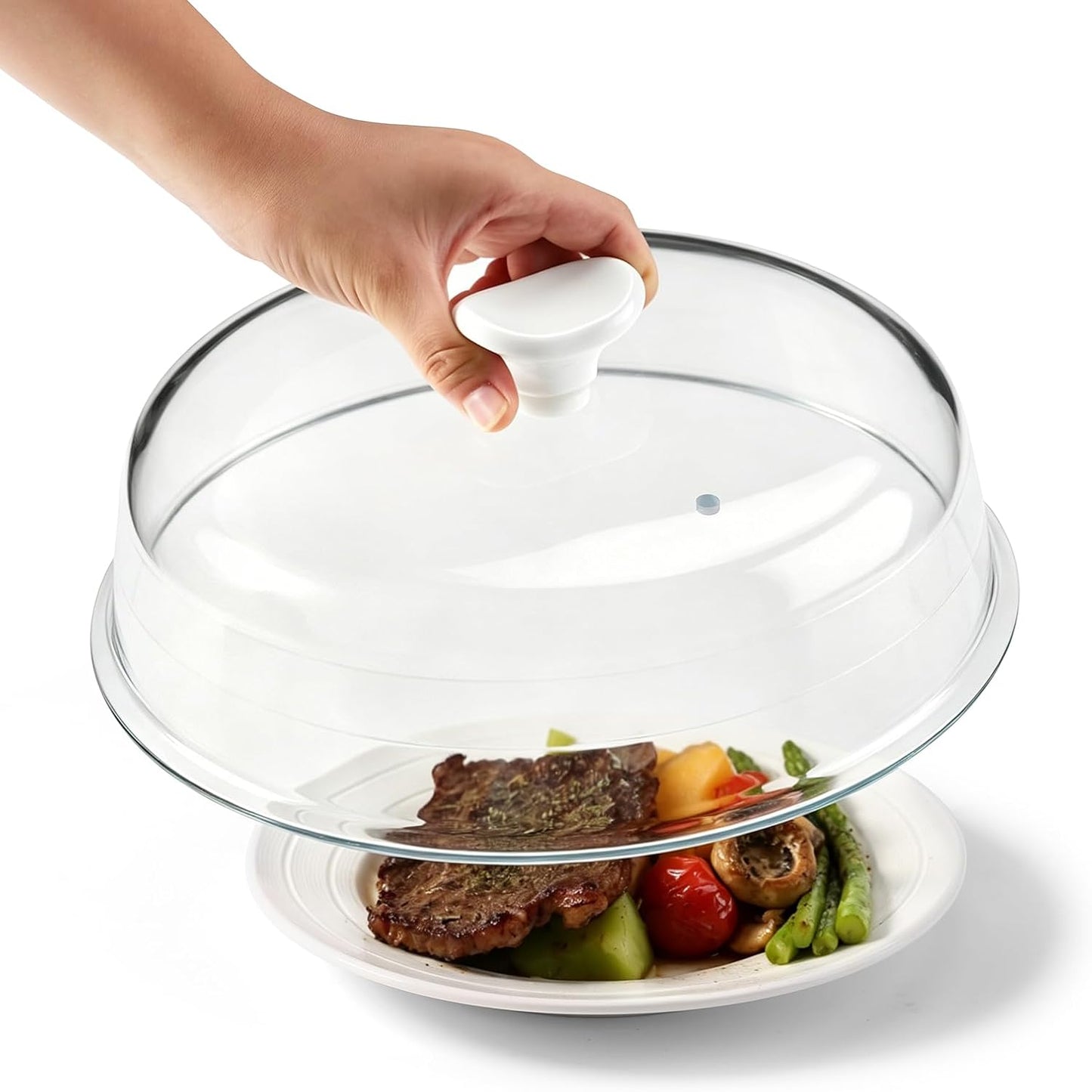 10.4IN Glass Microwave Splatter Cover for Food with Ceramic Handle & Screw | Non Plastic Microwave Cover with Vent Hole, BPA Free, Dishwasher Safe