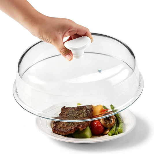 10.4IN Glass Microwave Splatter Cover for Food with Ceramic Handle & Screw | Non Plastic Microwave Cover with Vent Hole, BPA Free, Dishwasher Safe