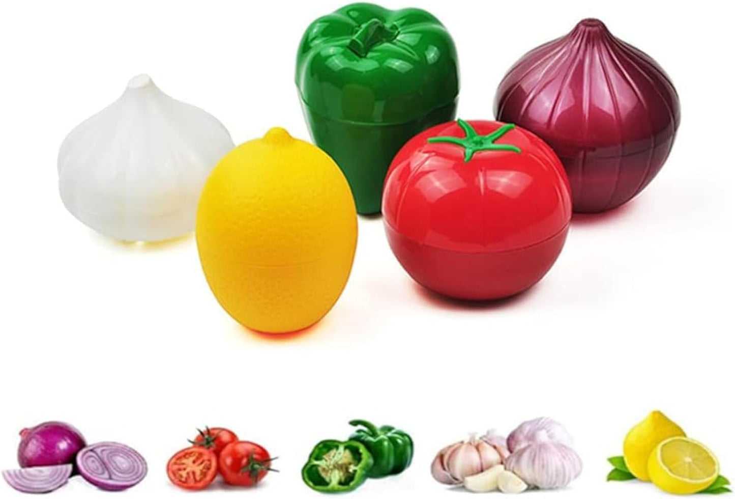 JOSON 5-Piece Vegetable and Fruit Storage Set, BPA-Free Reusable Refrigerator Food Keeper for Peppers, Onions, Tomatoes, Lemons, and Garlic