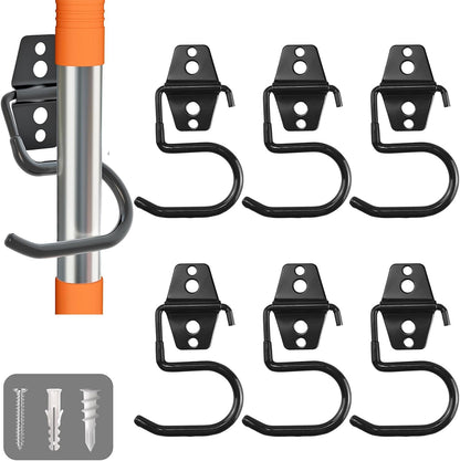 Broom Holder Wall Mount, 12Pack Tool Hangers Garage Wall Hanging Organizer | Heavy Duty Rubber Coated Steel, Large S Garage Hooks for Mop Shovel Rake Shed Garden Lawn Yard Handle Tools Organization