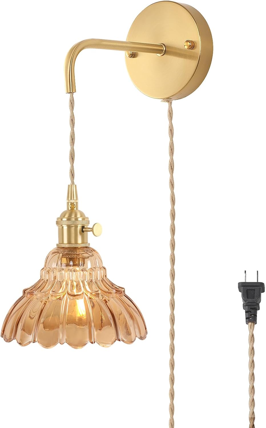 Shenmoyl Battery Operated Wall Sconce Wall Lamp with Green Lily of the Valley Shade Pattern Glass Adjustable Chain Retro Gold Wall Mounted Light, Modern Wall Lamp Fixtures Decor for Bedside Bedroom