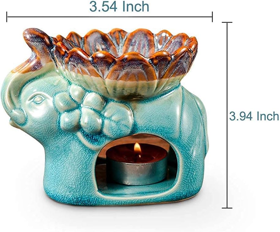 Fragrance Essential Oil Burner Tealight, Tea Light Candle Wax Warmer, Tealight Fragrance Oil Warmer (Ice Cracked Glaz Elephant Shape)