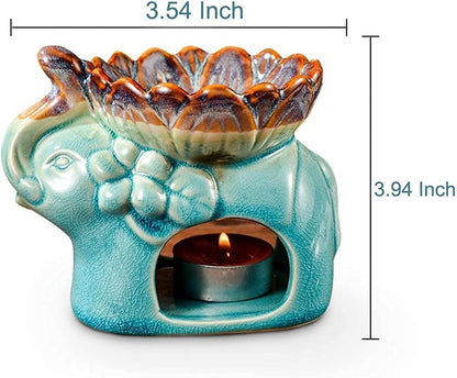 Fragrance Essential Oil Burner Tealight, Tea Light Candle Wax Warmer, Tealight Fragrance Oil Warmer (Ice Cracked Glaz Elephant Shape)