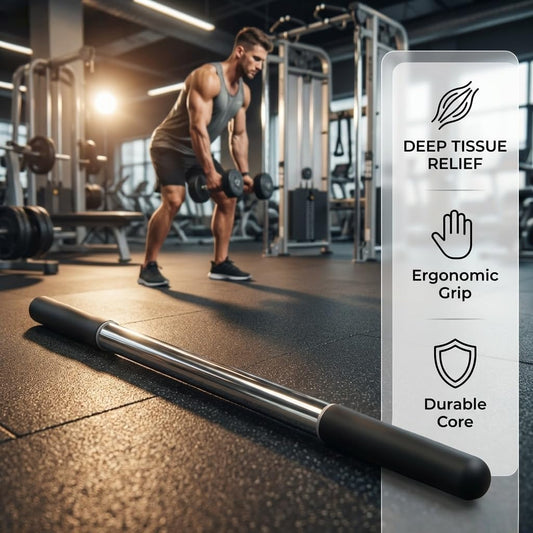 17.5”Muscle Roller Massage Roller Stick for Myofascial Release | Black,Durable Stainless Steel,Cold Therapy Tool,Smooth pressure,Deep Tissue Massager for Legs, Shoulders - Relieve Soreness