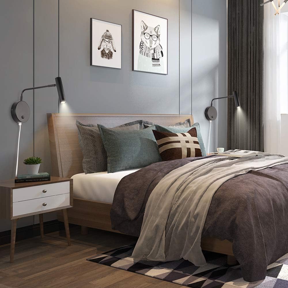 Joossnwell Wall Lamps that Plug in, Bronze Metal Industrial Wall Spotlight with Switch on Off for Home Bedside Lighting Fixtures Warm White 3000K 1 Pack