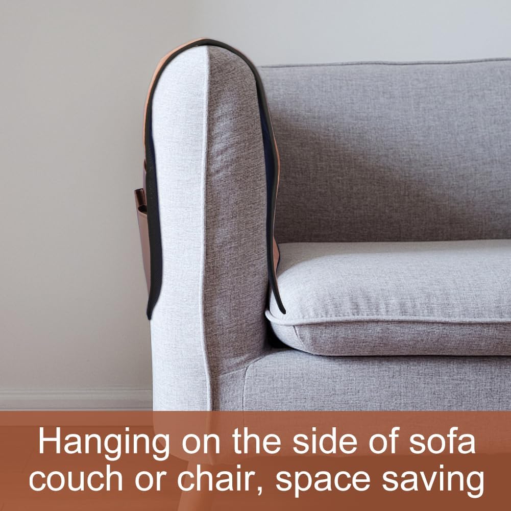 Anti-Slip PU Leather Velvet Sofa Couch Chair Armrest Soft Caddy Organizer Holder with 5 Pockets for Phone, Book, Magazines, TV Remote Control - Draped Over Sofa, Couch, Recliner Armrest (Brown)