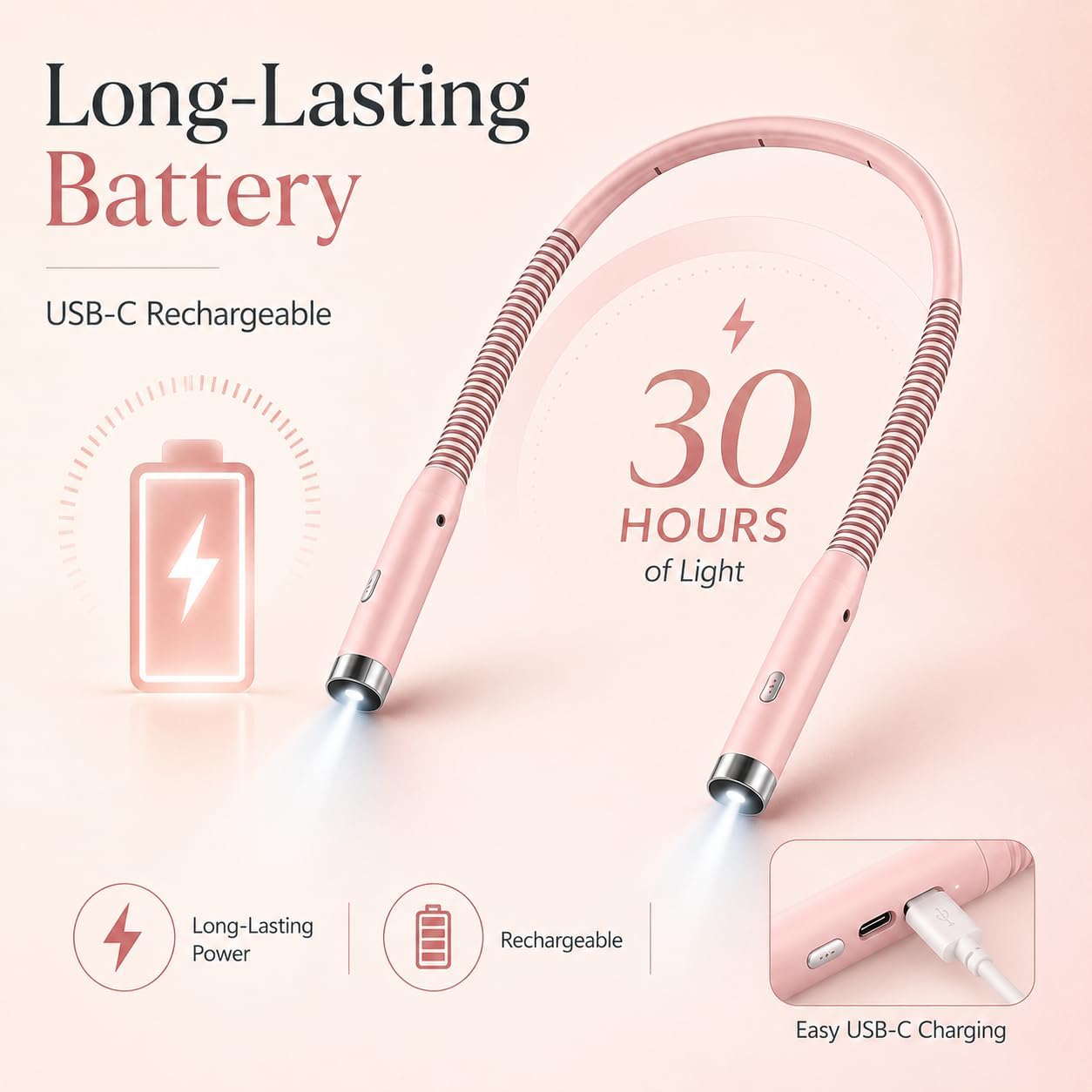 Neck Book Light, Black | Reading Lights for Books in Bed, 3-Level Brightness LED, Hands-Free, USB Rechargeable, Long-Lasting, For Reading