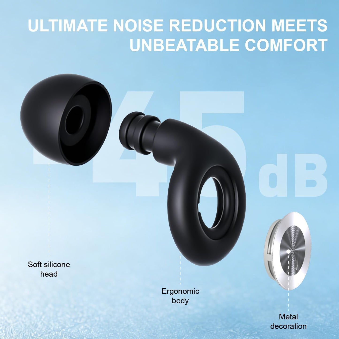 45dB Ear Plugs for Noise Reduction, Earplugs for Hearing Protection - Sleeping & Snoring, Concerts, Airplane, Socializing, Silicone Comfort Fit Ear Plugs for All-Day Noise Sensitivity Relief (Silver)