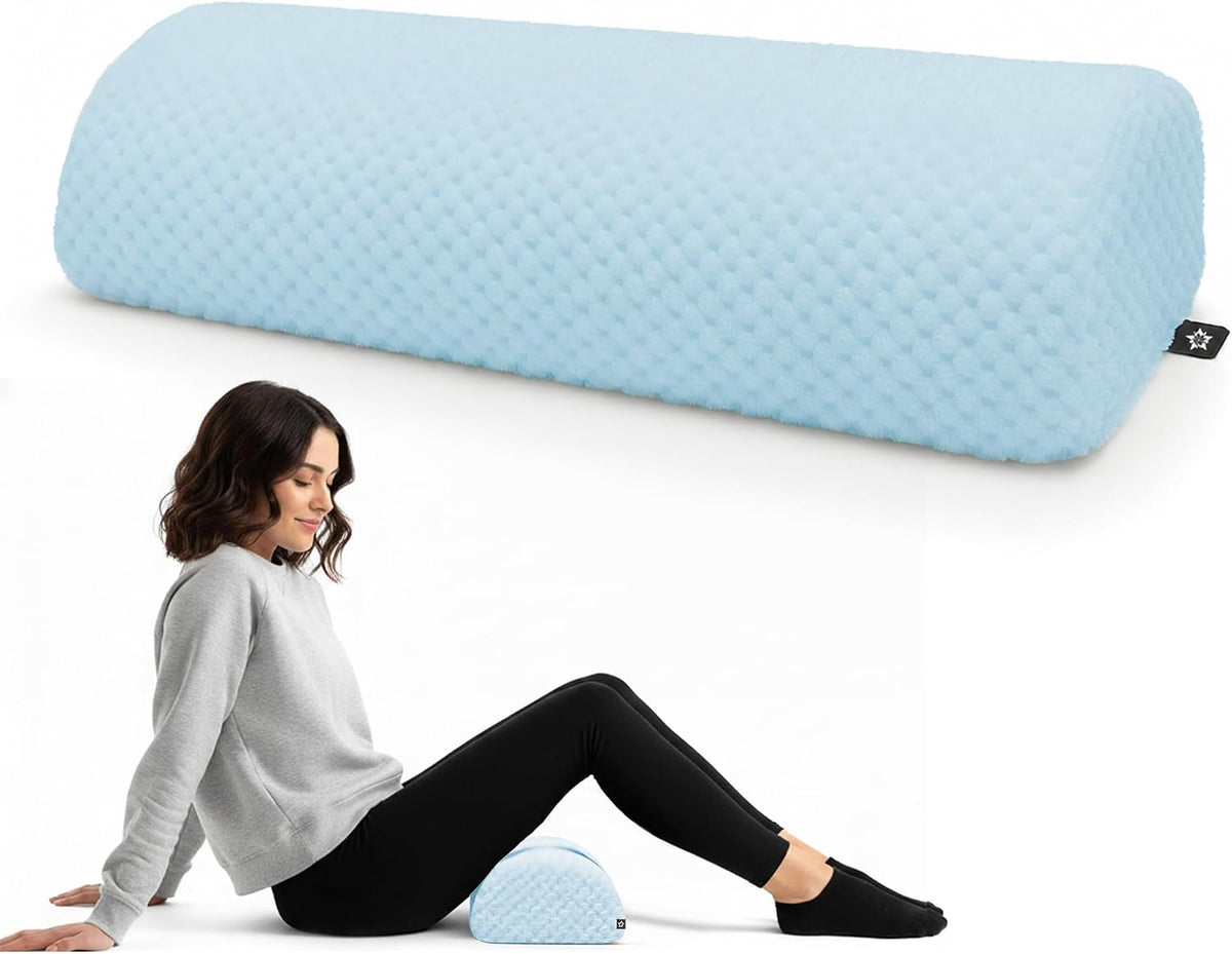 SPRING SEAON Half Moon Bolster Knee Pillow for Back Sleeping Memory Foam Leg Pillow for Ankle and Foot Comfort Under Knee Pillow for Side Sleepers Machine Washable Cover(17" x 7.5" x 4.3")