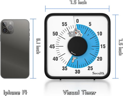 Secura Home 60-Minute Visual Timer, 7.5 Inch Oversize Countdown Timer Clock for Kids and Adults, Durable Mechanical Time Management Tool with Magnetic Backing （Sky Blue）