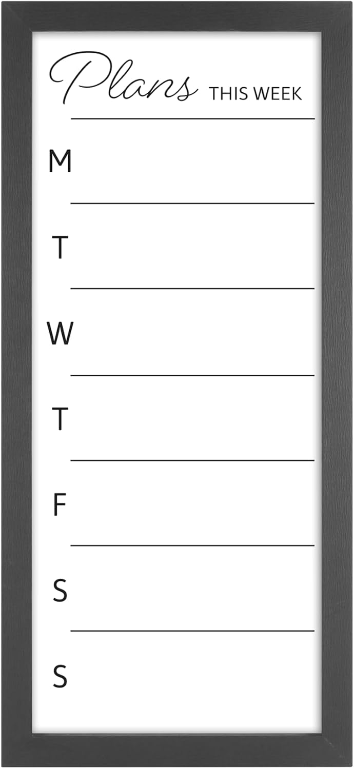 MCS Dry Erase Weekly Meal Planner Black Framed Calander Whiteboard, 11x24 | Dry Erase Weekly Meal Planner Black Framed Calander Whiteboard Frame, 11x24 Inch