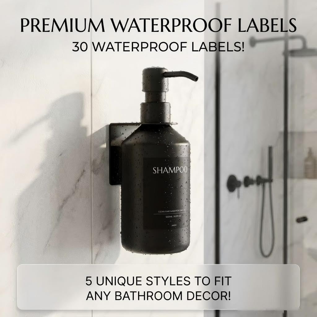 Shampoo and Conditioner Dispenser Set of 3 for Wall Mount | 16.9 fl oz Drill Free Shower Soap Bottles,Refillable Body Wash Dispensers for Bathroom Decor (Amber Bottles + Bamboo Pumps)