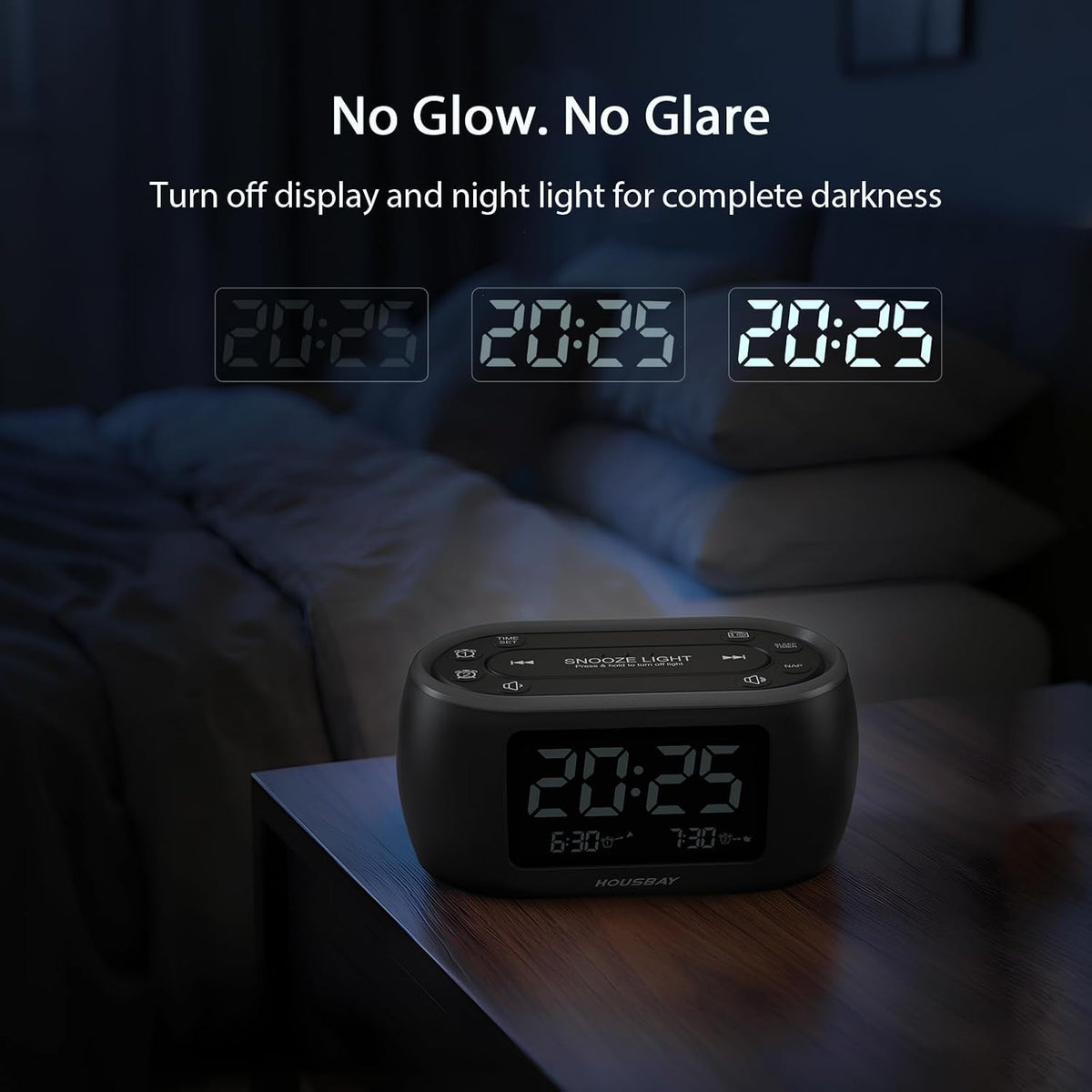 HOUSBAY Digital Alarm Clock Radio for Bedrooms with Night Light