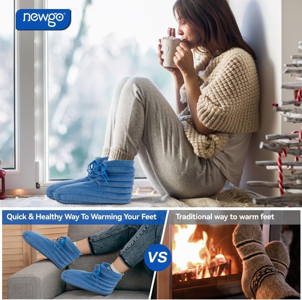 NEWGO Microwavable Slippers for Cold Feet, Heating Pad Booties for Plantar Fasciitis, Arthritis & Achilles Pain Relief - Large Size Hot Therapy Foot Warmers for Men and Women