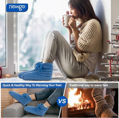 NEWGO Microwavable Slippers for Cold Feet, Heating Pad Booties for Plantar Fasciitis, Arthritis & Achilles Pain Relief - Large Size Hot Therapy Foot Warmers for Men and Women