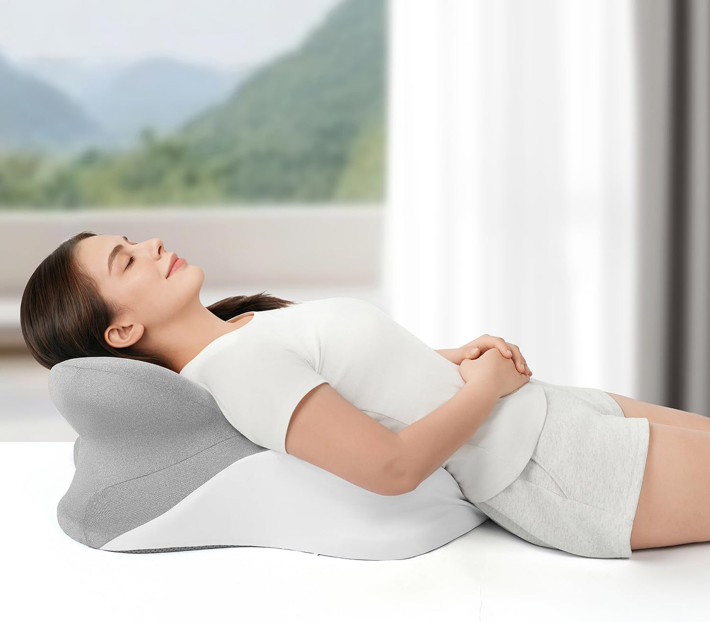 Memory Foam Ergonomic Wedge Pillow, Reading Pillow for Bed, Headboard Pillow Support for Back Pain, Acid Reflux & Sitting Up, Ideal for Massage with Removable Cover