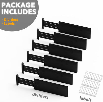 SpaceAid Bamboo Dresser Drawer Dividers 6 Pack, 4.65“ High Adjustable 12.5“-17” Drawer Organizers, Expandable Organization for Clothing, Clothes, Dressers, Natural