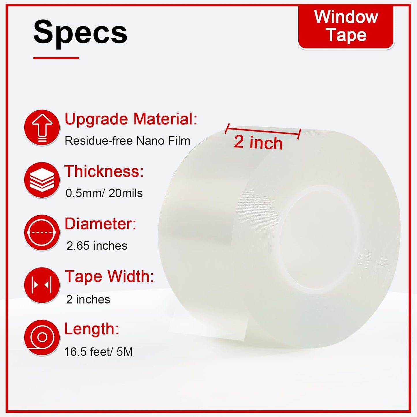 Window Sealing Tape 2 Inch x 33 FT Transparent Window Draft Insulation Residue-Free Clear Weather Stripping Caulk Tape Windproof Weatherproof Window Seal AC Units for Window Glass, Doors Gaps