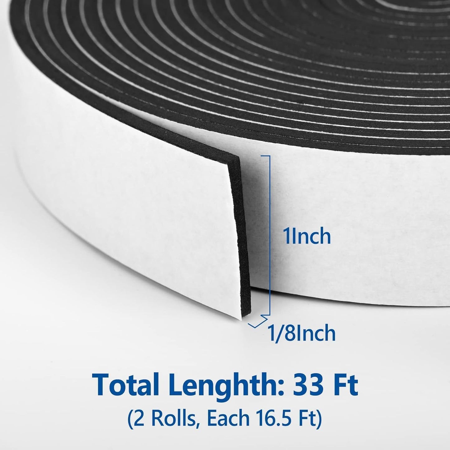 Kikerike Self Adhesive Foam Tape Weatherstrip 1/2In x 1/4In x 42Ft High Density Foam Insulation Strips Seal Weather Stripping with Strong Adhesive for Door and Window Sound Isolation Soundproofing