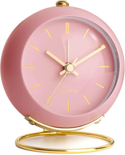 AYRELY® Battery Operated Analog Desk Alarm Clock with Light, Table Clock | Retro Aesthetic Clock with Silent Non-Ticking Movement for Bedside, Bedroom, Kitchen, Office, Travel & Kids' Room(Light Pink)
