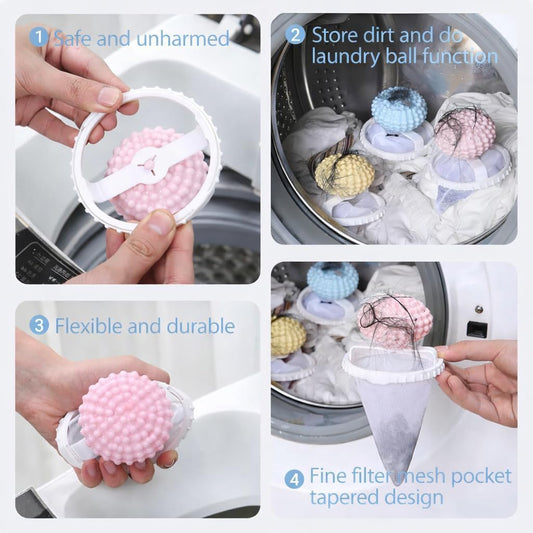 Washing Machine Lint Catcher, 3 Pack Floating Mesh Hair Filter Balls, Pink | Reusable Pet Hair Remover for Laundry, Dog & Cat Fur Removal, Lint and Fuzz Collector for Washer