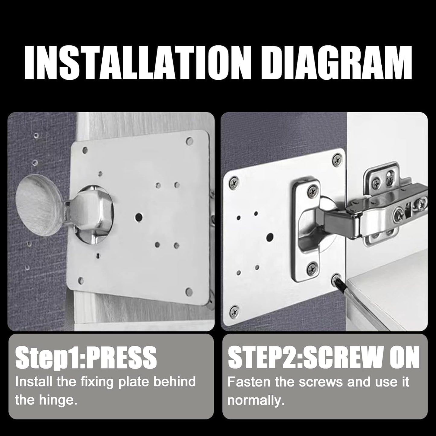 4 Piece Hinge Repair Kit - Cabinet Hinge Repair Plate Stainless Steel Door Hinge Repair Kit for Kitchen Cabinet Hinge Repair Brackets with Mounting Screws and Screwdrivers (4) (4, 3.5"x3.5")