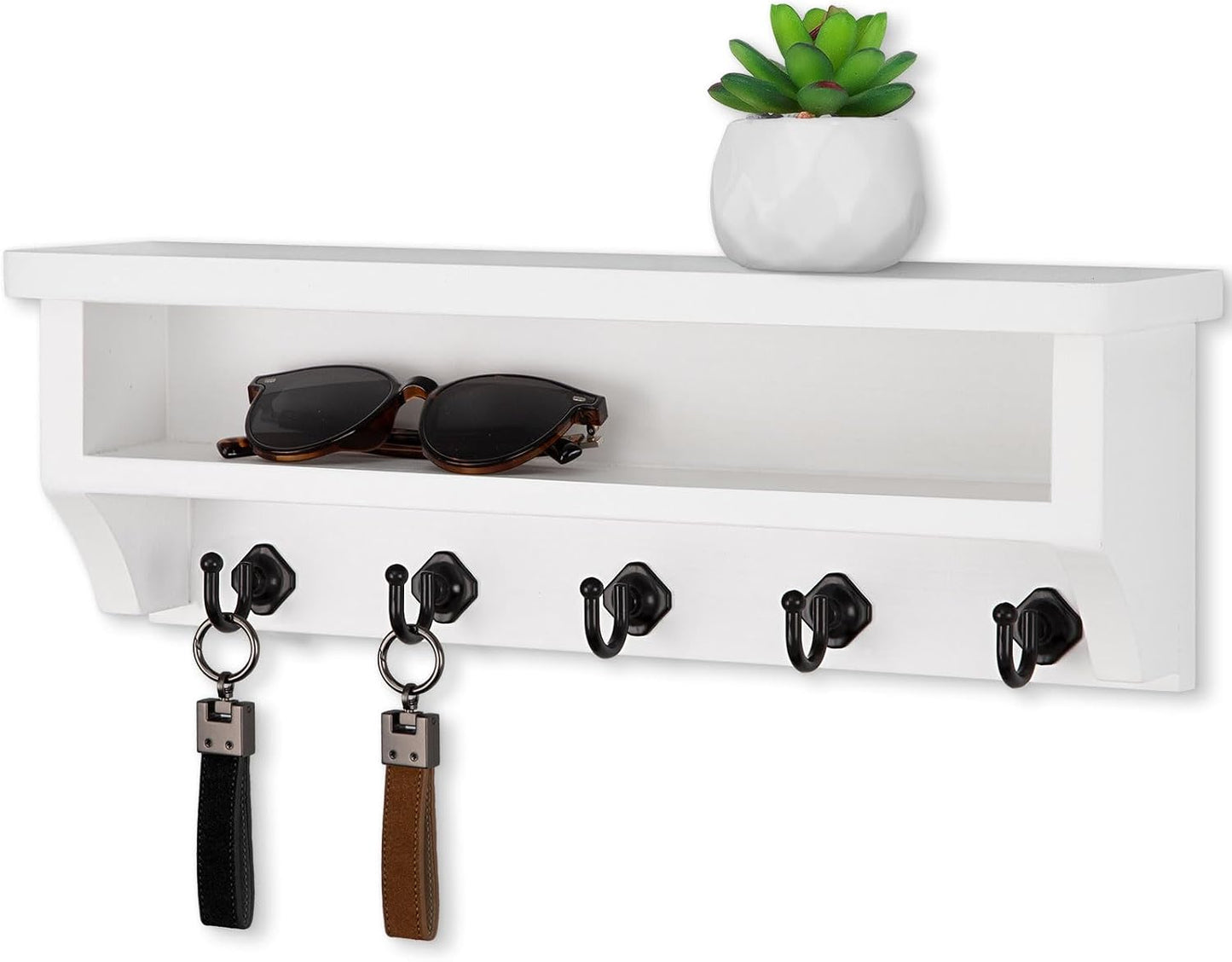 Nekon Key Holder Wall Mount, Wall Organizer Shelf with 5 Key Hooks | Wall Mounted Key Rack Room Decor for Home and Apartment Essentials