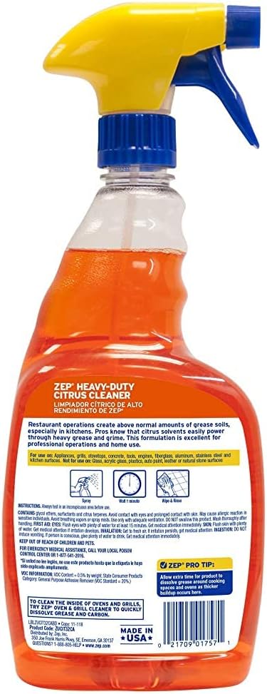 Zep Heavy-Duty Citrus Degreaser Cleaner Concentrate - 1 Gallon (1 Unit) ZUCIT128 - Restaurant Grade Degreaser and Cleaner Removes Oil, Grease, Adhesive, and Kitchen Soil