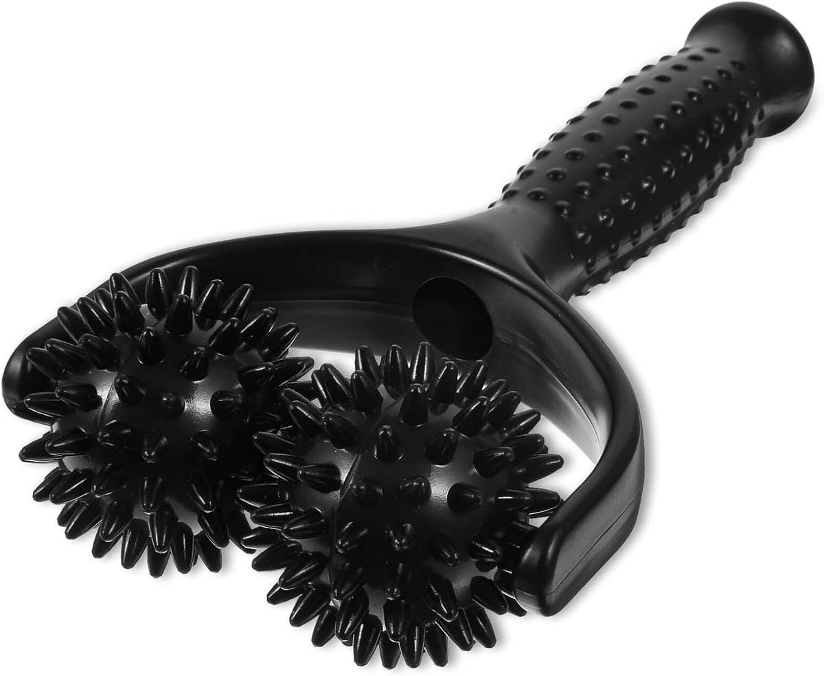 Handheld Spiky Massage Balls Rollers, 2 Wheel Spiky Massage Ball Rollers Silicone Manual Massage Roller with Handle Pressure Point Muscle Massage Tool for Foot Arm Body Neck Leg Pain Pressure Relief