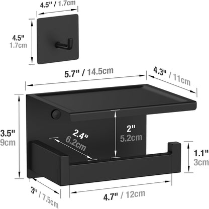 HITSLAM Toilet Paper Holder Matte Black, Adhesive Wall Mount, No Rotation | Heavy Duty Metal | anti rotation slot | vertical or horizontal setup |rustproof matte black finish|Bathroom Tissue Dispenser