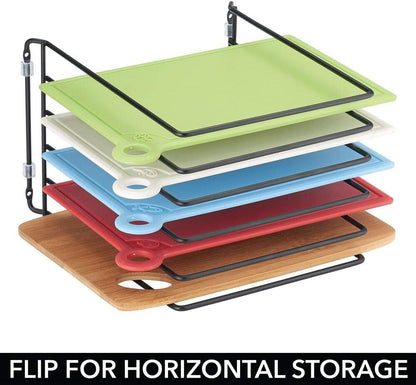 mDesign X-Large Steel Storage Tray Organizer Rack for Kitchen Cabinet - Divided Holder with 5 Slots for Skillets, Frying Pan, Pot Lids, Cutting Board, Baking Sheets - Concerto Collection - White