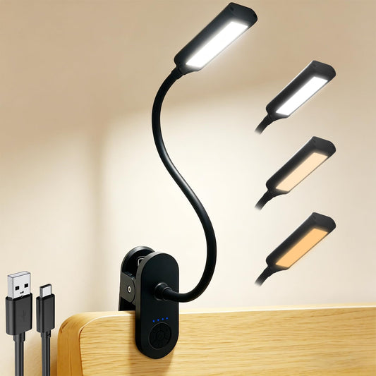 Clip on Light, Desk Lamp with Clamp for Bed, Home Office, Craft (Black)