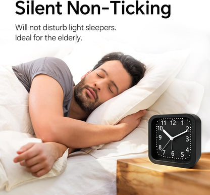 Loud Alarm Clock for Heavy Sleepers, 4.5" Simple Square Analog Alarm Clocks with Silent Movement Battery Operated Easy-to-Read Dial, Plastic Small Desk Clock for Bedroom Teens Seniors, Black