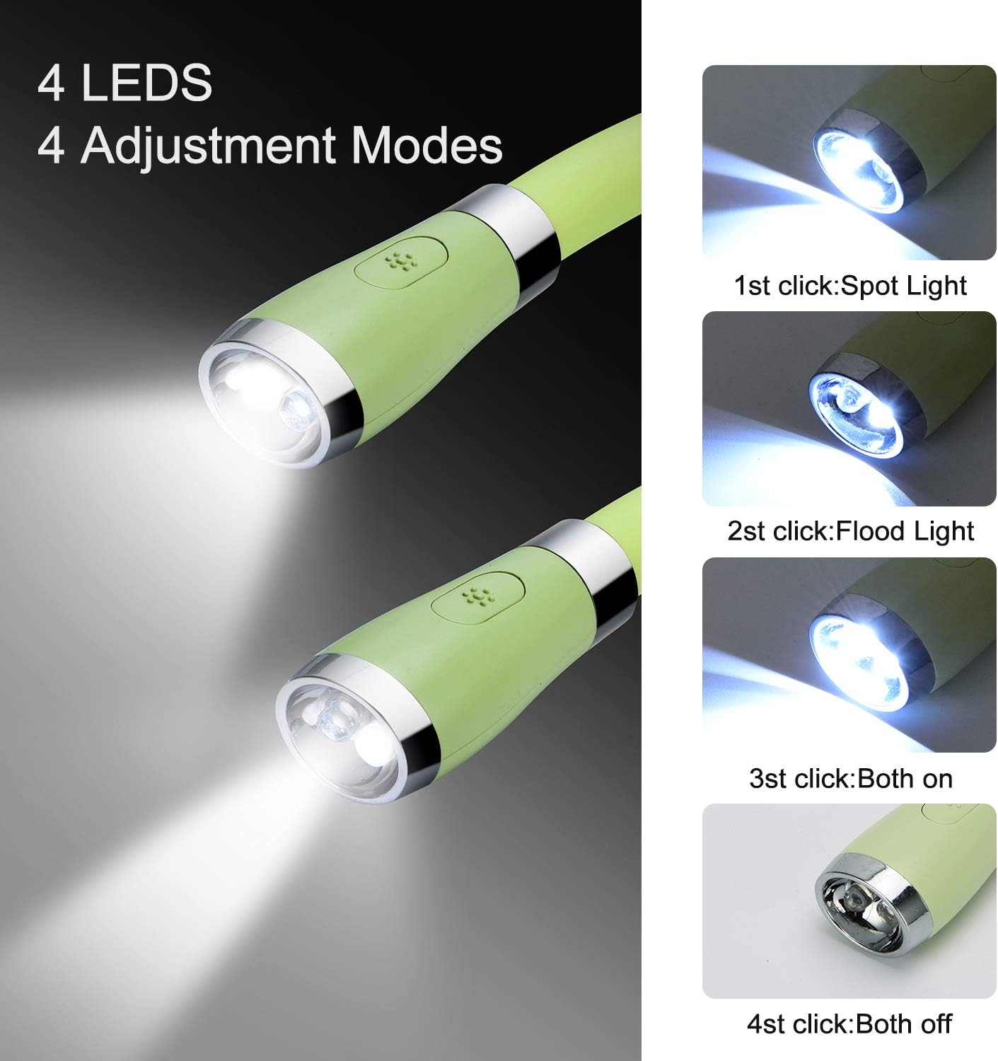 LED Neck Book Light, USB-C Rechargeable, Hands Free, 4 Super Bright LED Bulbs, 3 Adjustable Brightness, Best for Reading in Bed, Knitting, Walking, Jogging, Mending in Night (Pink)