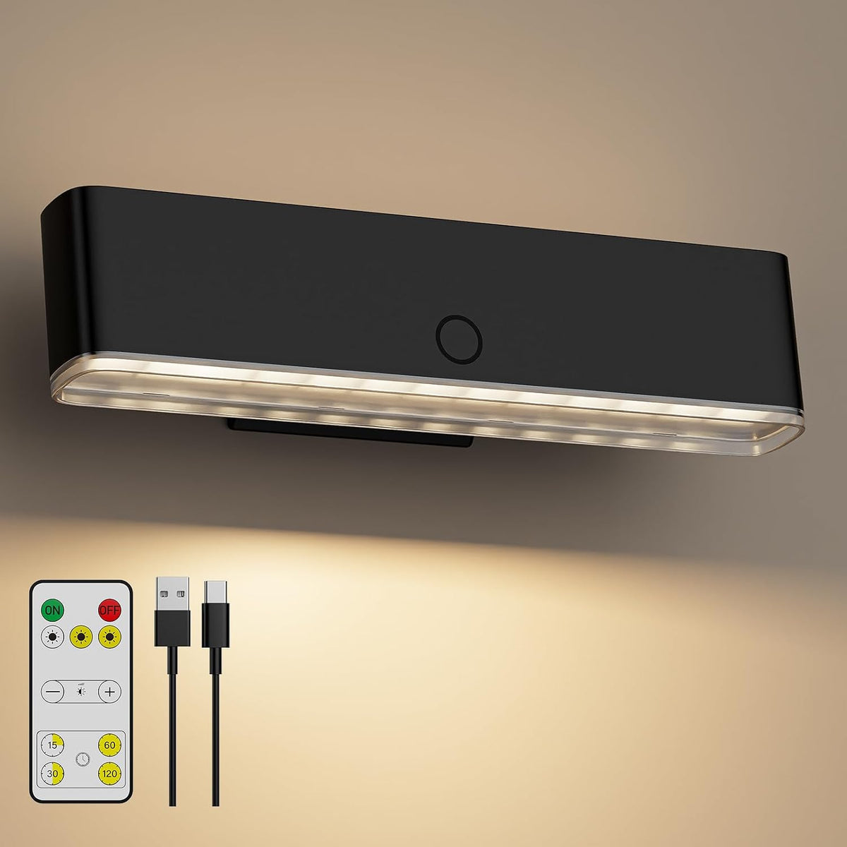 MOITA Battery Operated Wall Sconce Set of 2 Wireless Wall Lamp with Remote Control & Touch Control Rechargeable LED Wall Lights 3 Color Temperatures 360° Rotatable for Bedroom Living Room Black