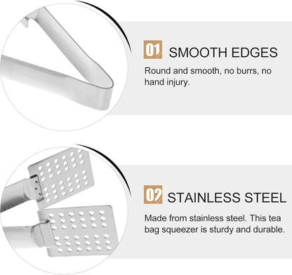 Tea Bag Squeezer Tongs, Effective Tea Tool for Easy Extraction, Stainless Steel Tea Tongs Strainer Clip Tea Filter Spoon for Gripping Loosing Leaf Tea Bags Ice Sugar Cubes (Silver, 15cm)