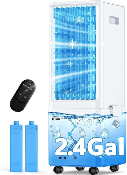 Windowless Air Conditioner w/4 Mode,3 Speed, Waterless Alert,2.4-Gal Tank for 24H Cooling, 12H Timer Swamp Cooler Air Conditioner, 20FT Remote,70° Auto Swing Evaporative Air Cooler for Bedroom