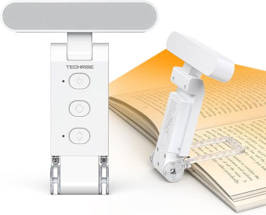 TechRise Book Light, Clip-on Reading Light for Books in Bed, Rechargeable Reading lamp, Eye-Caring with Timer, 5 Color Temps & 6 Brightness, 80+ Hrs, Perfect for Kids, Book Lovers, Round