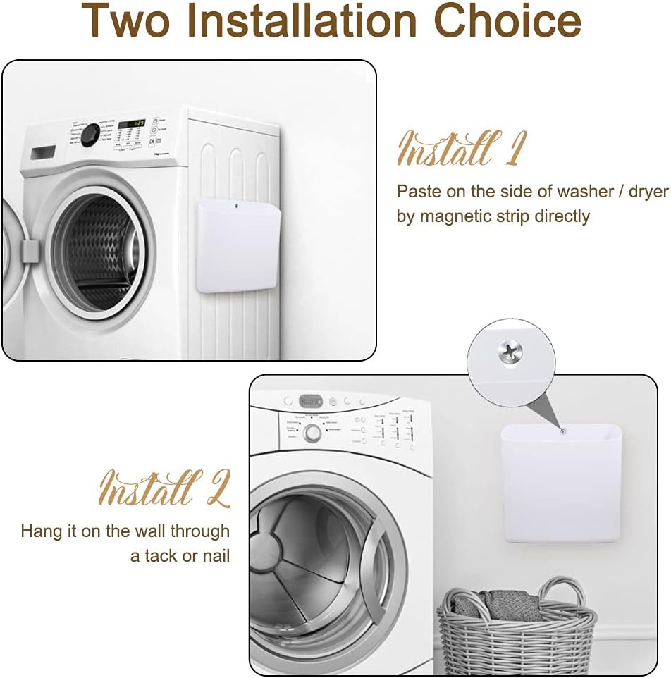 Picowe Magnetic Laundry Storage, Large Lint Holder Bin, Space-Saving Trash Container Hanging on Dryer, Washer or Wall Mount (Gray White)