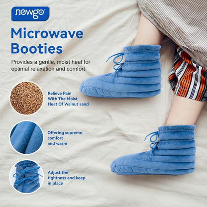 NEWGO Microwavable Slippers for Cold Feet, Heating Pad Booties for Plantar Fasciitis, Arthritis & Achilles Pain Relief - Large Size Hot Therapy Foot Warmers for Men and Women